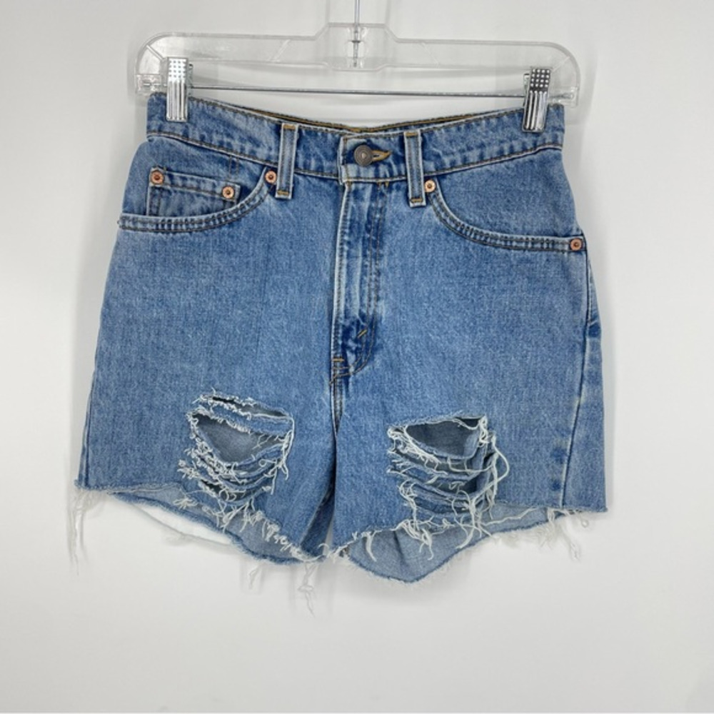 Levi’s 512 distressed destroyed Cutoff denim Jean shorts Sz 7